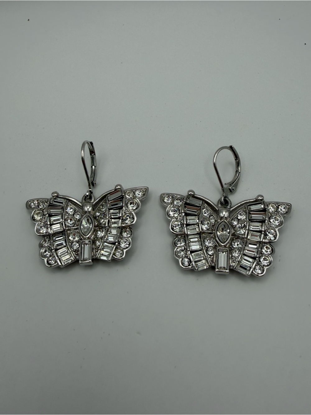 Vintage Nolan Miller Glamour Collection Rhinestone Butterfly Leverback Earrings